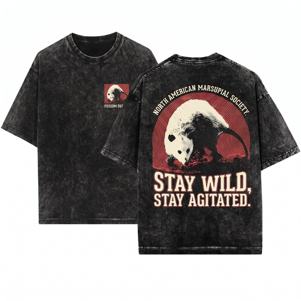 Angry Screaming Agitation Opossum Graphic Vintage Novelty Unisex Wash T-Shirt