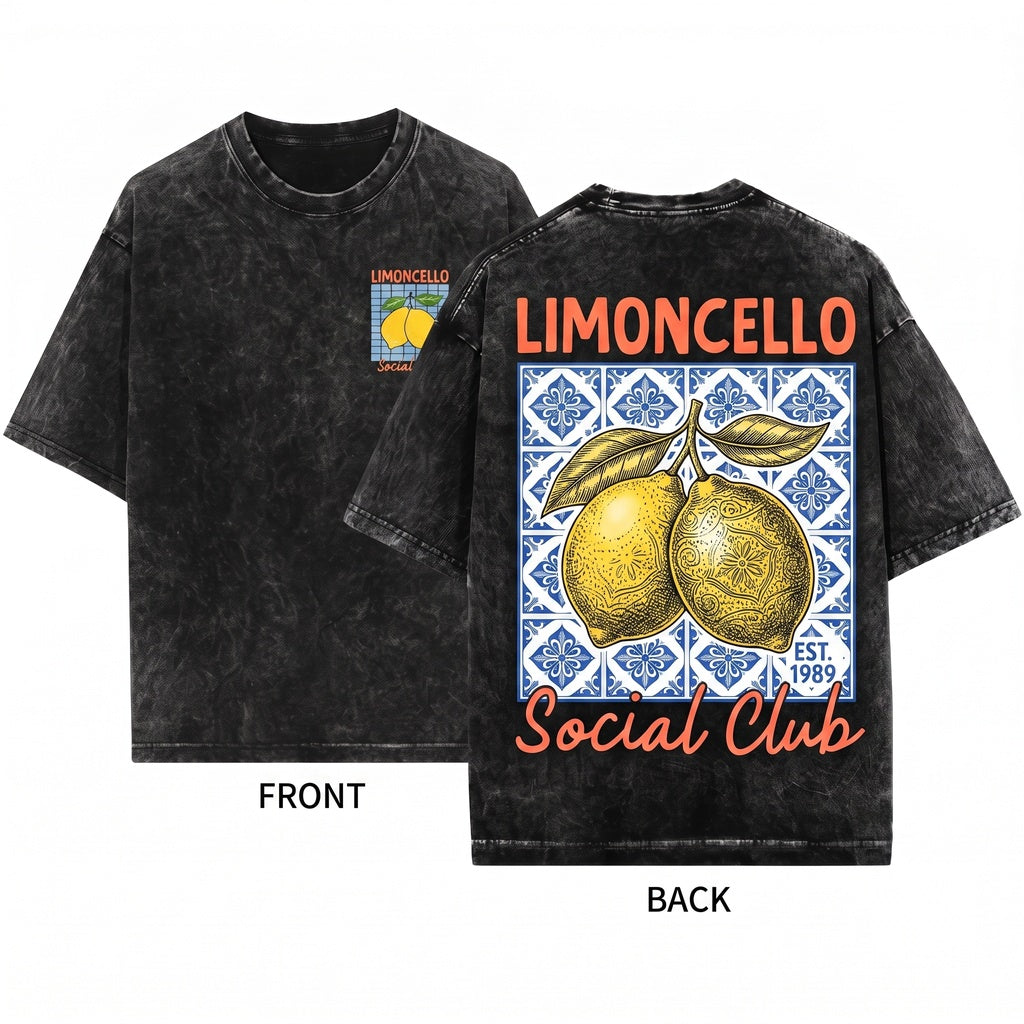 Limoncello Social Club Amalfi Lemon Graphic Italian Summer Women Unisex Wash T-Shirt