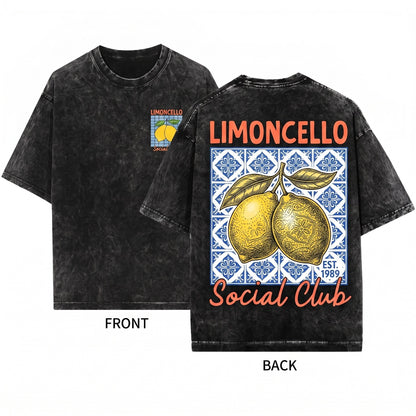 Limoncello Social Club Amalfi Lemon Graphic Italian Summer Women Unisex Wash T-Shirt