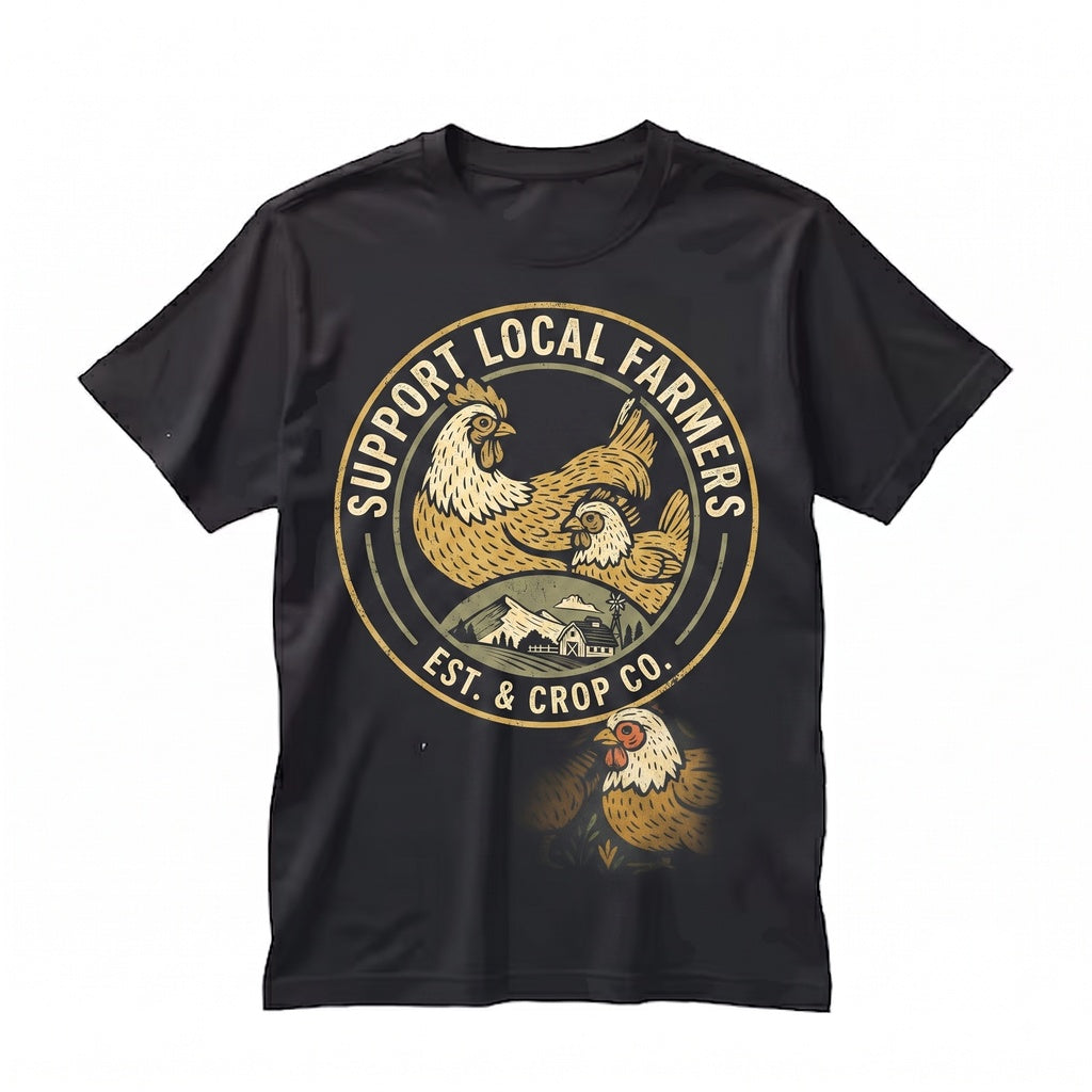 Support Local Farmers Vintage Farm Graphic with Chickens Barn Country Life Farming Gift for Farmer Unisex TShirt
