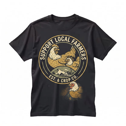 Support Local Farmers Vintage Farm Graphic with Chickens Barn Country Life Farming Gift for Farmer Unisex TShirt