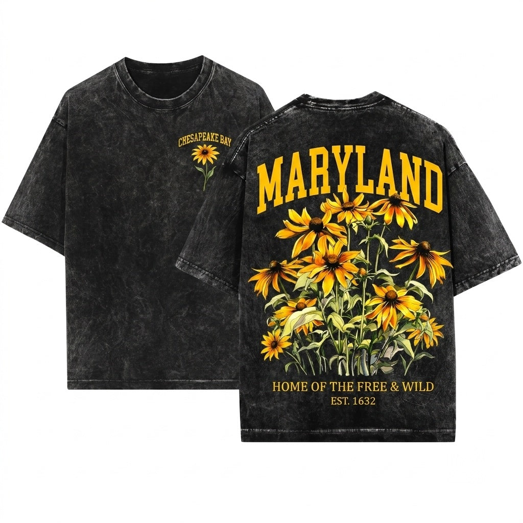 Maryland State Flower Botanical Gardening Travel Gift Mother Girlfriend Unisex Wash T-Shirt