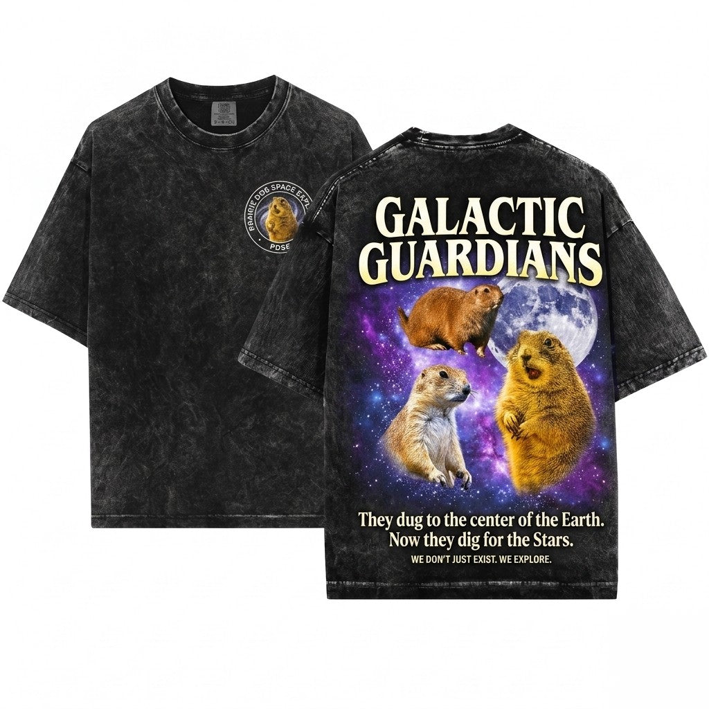 Three Prairie Dog Moon Retro Vintage Graphic Oversized Funny Unisex Wash T-Shirt