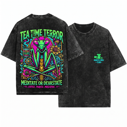 Funny Praying Mantis Coffee Feminism Graphic Tee - Chill Insect Lover Gift Unisex Heavyweight Garment-Dyed T-Shirt