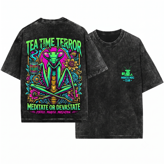 Funny Praying Mantis Coffee Feminism Graphic Tee - Chill Insect Lover Gift Unisex Heavyweight Garment-Dyed T-Shirt