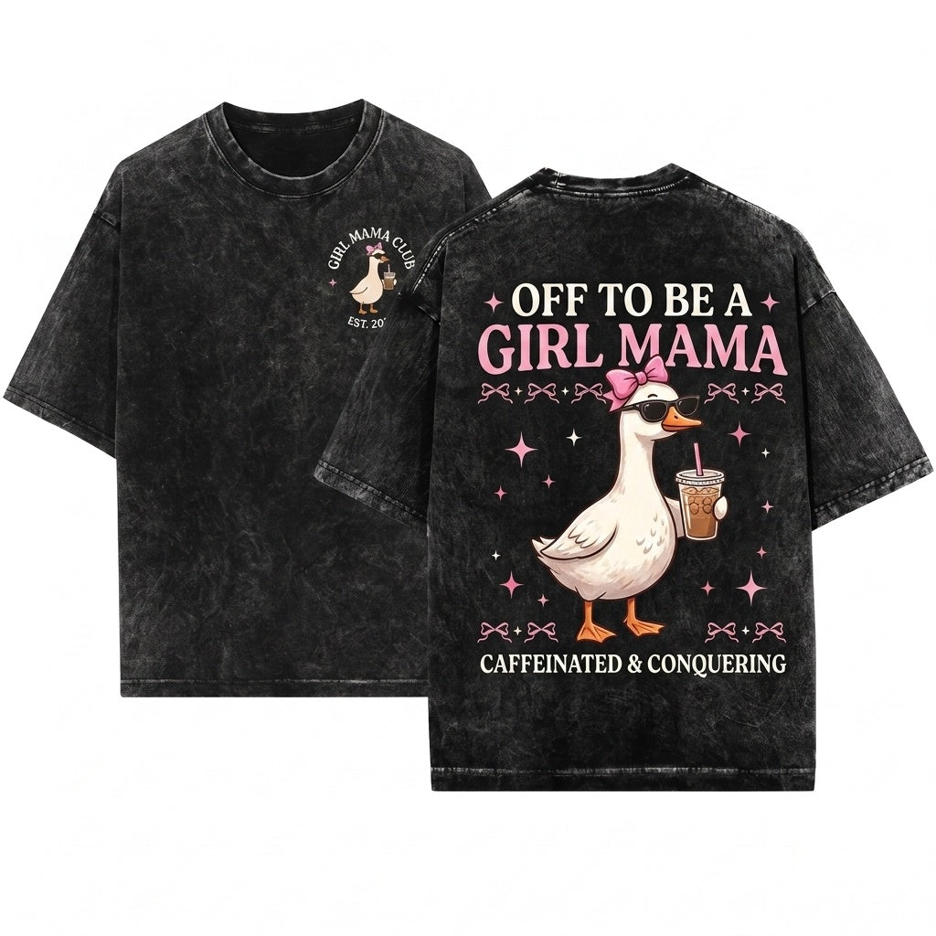 Vintage Goose Motherhood Off to Be a Girl Mom Iced Coffee Gift Unisex Wash T-Shirt