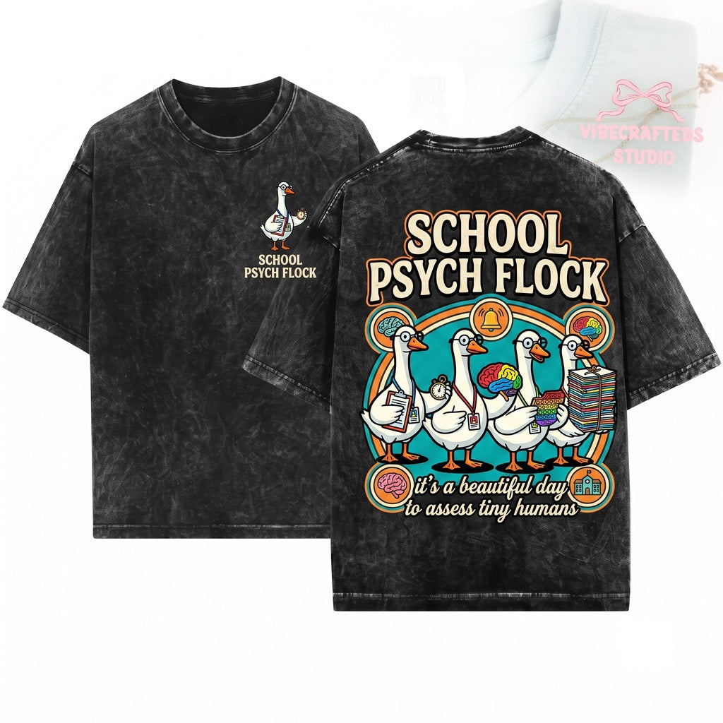 Funny School Psychologist Goose Flock Clipboard Brain SPED Assessment Paperwork Humor Unisex Wash T-Shirt