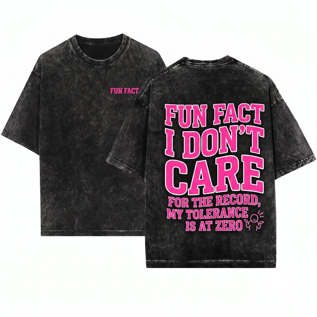 Fun Fact I Dont Care Sassy Bright Pink Snapback Trucker Hat Unisex Wash T-Shirt