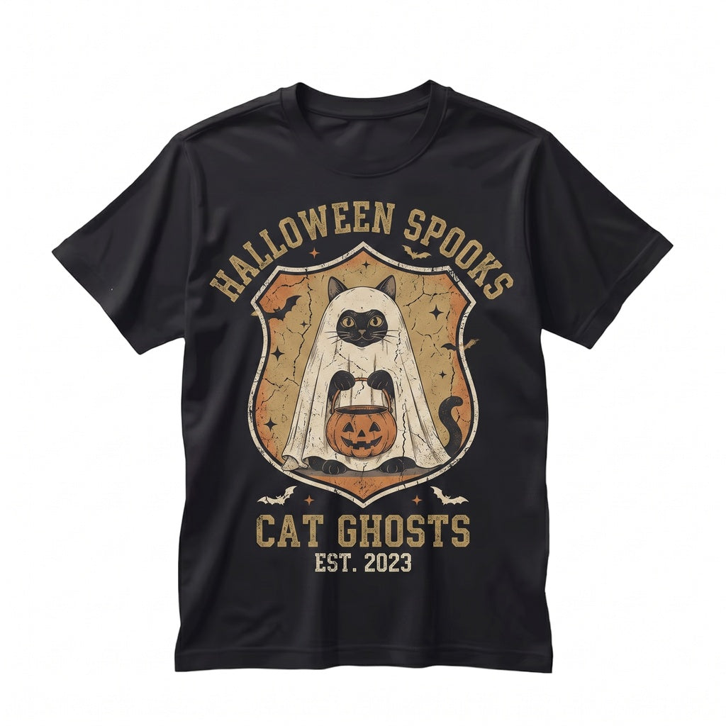 Cute Spooky Ghost Costume Kitty Graphic Pumpkin Candy Bucket Halloween Fall Gift Unisex TShirt