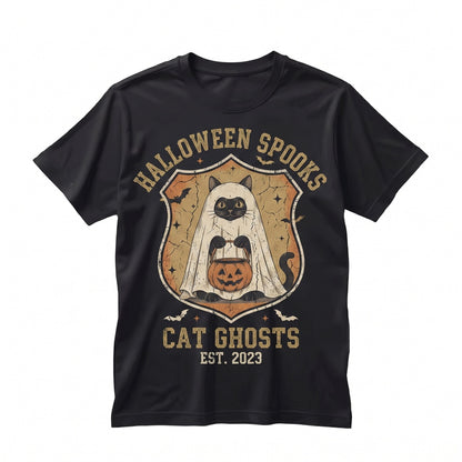 Cute Spooky Ghost Costume Kitty Graphic Pumpkin Candy Bucket Halloween Fall Gift Unisex TShirt