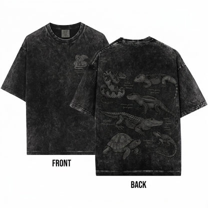 Vintage Reptile Illustration Graphic Gift Snake Lizard Herpetology Nature Tortoise Alligator Unisex Wash T-Shirt