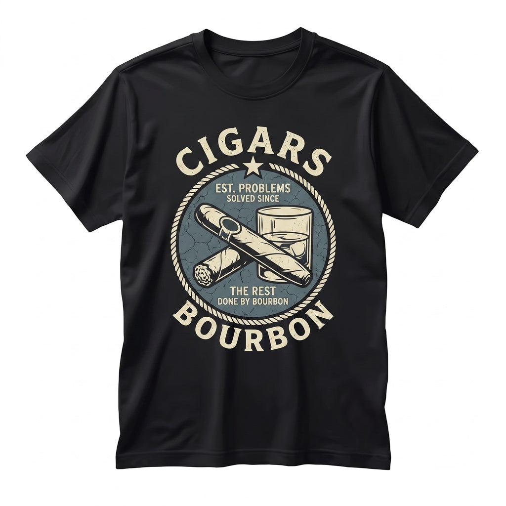 Funny Cigar Bourbon Graphic Fathers Day Birthday Gift For Men, Husband Whiskey Apparel Unisex TShirt