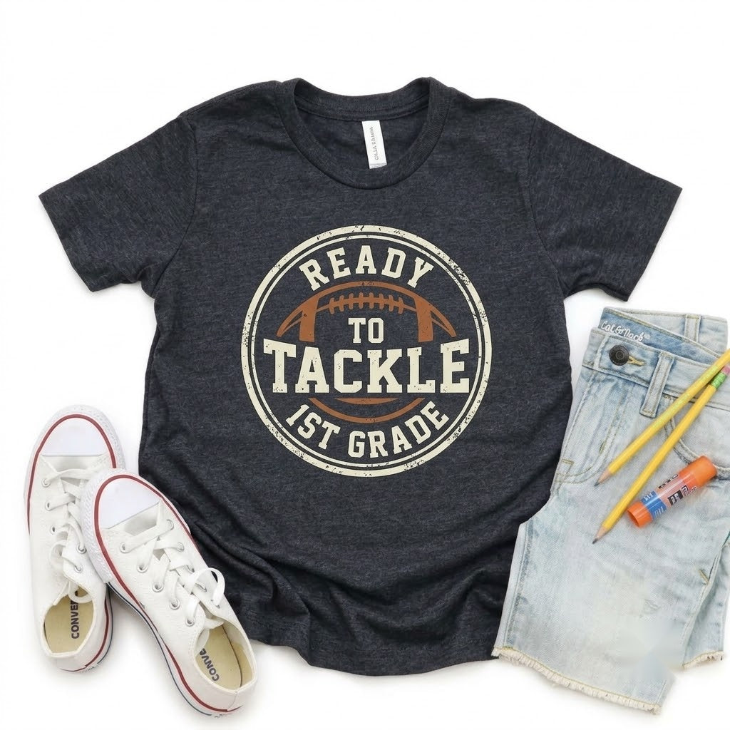 First Grade Football Back to School Sports Graphic Apparel for Kids Unisex TShirt