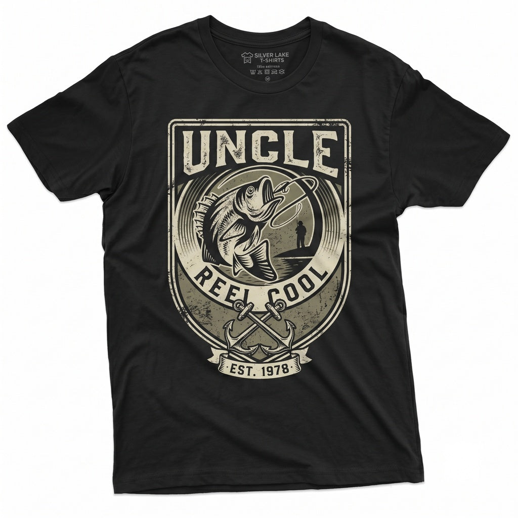 Reel Cool Uncle Fishing Gift Fisherman Birthday Present Angler Idea Novelty Graphic Apparel Unisex TShirt