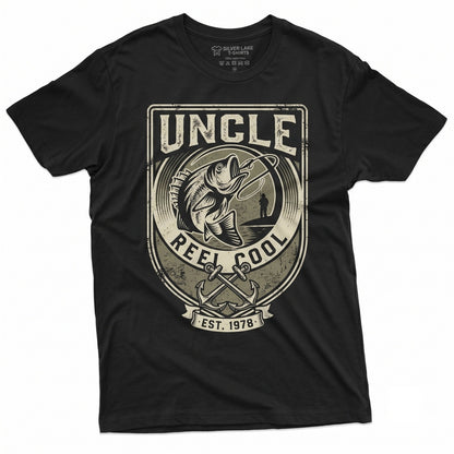 Reel Cool Uncle Fishing Gift Fisherman Birthday Present Angler Idea Novelty Graphic Apparel Unisex TShirt