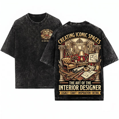 Interior Designer Creating Spaces Vintage Style Design Professional Unisex Wash T-Shirt