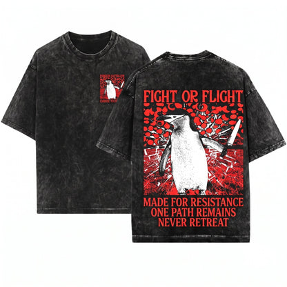 Fight or Flight Vintage Japanese Funny Penguin Unisex Wash T-Shirt