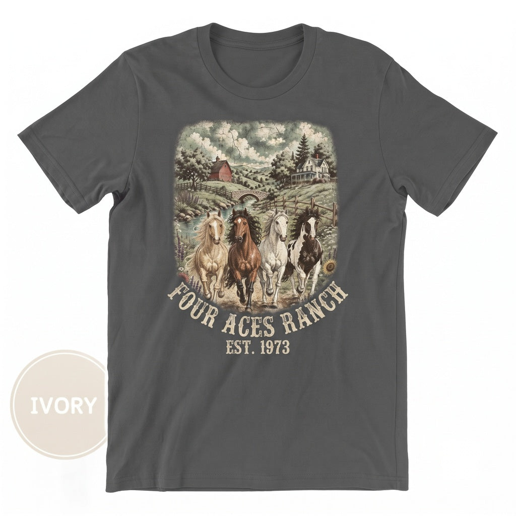 Vintage Running Horses Graphic Farm Countryside Animal Western Nature Top Horse Lover Gift Unisex TShirt
