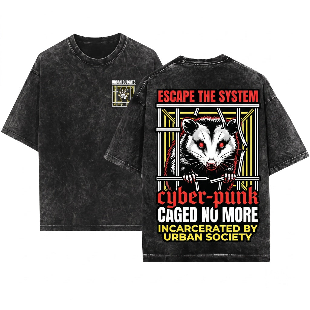 Japanese Graphic Raccoon Society Vintage Streetwear Apparel Unisex Wash T-Shirt