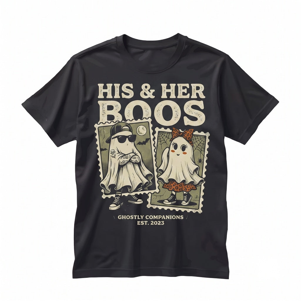 Spooky Season Ghost Couple Matching Her Boo His Halloween Costume Unisex TShirt