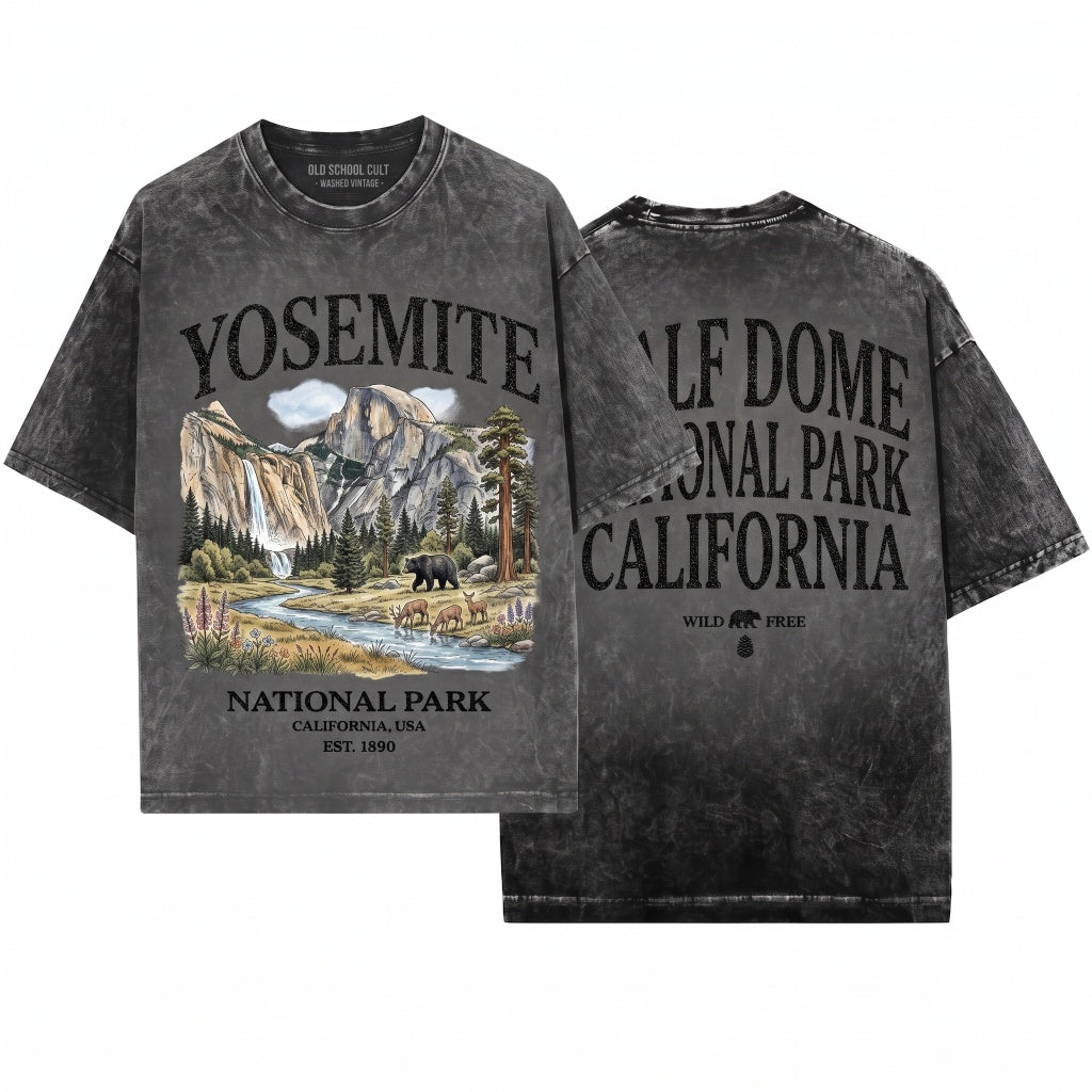 Yosemite National Park Vintage 90s Graphic Retro California Wildlife Bear USA Unisex Wash T-Shirt