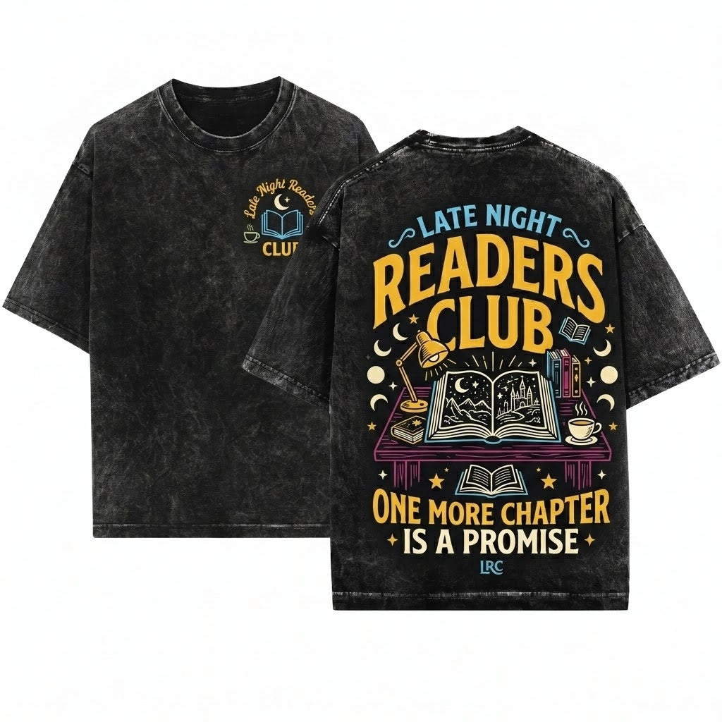Late Night Readers Club Bookish Graphic Tee Gift for Bookworm Club Unisex Wash T-Shirt
