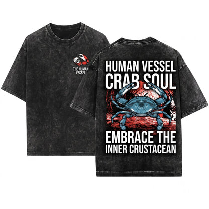 Funny Japanese Vintage Vessel Human Soul Crab Unisex Wash T-Shirt