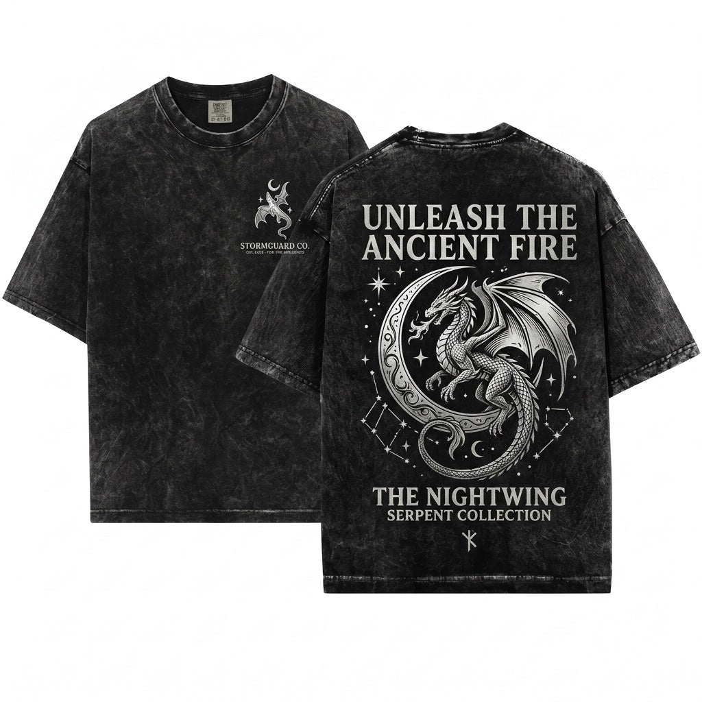 Embroidered Moon Dragon Fantasy Bookish Witchy Apparel Unisex Wash T-Shirt