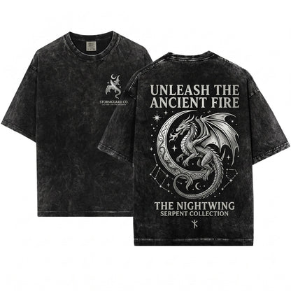 Embroidered Moon Dragon Fantasy Bookish Witchy Apparel Unisex Wash T-Shirt