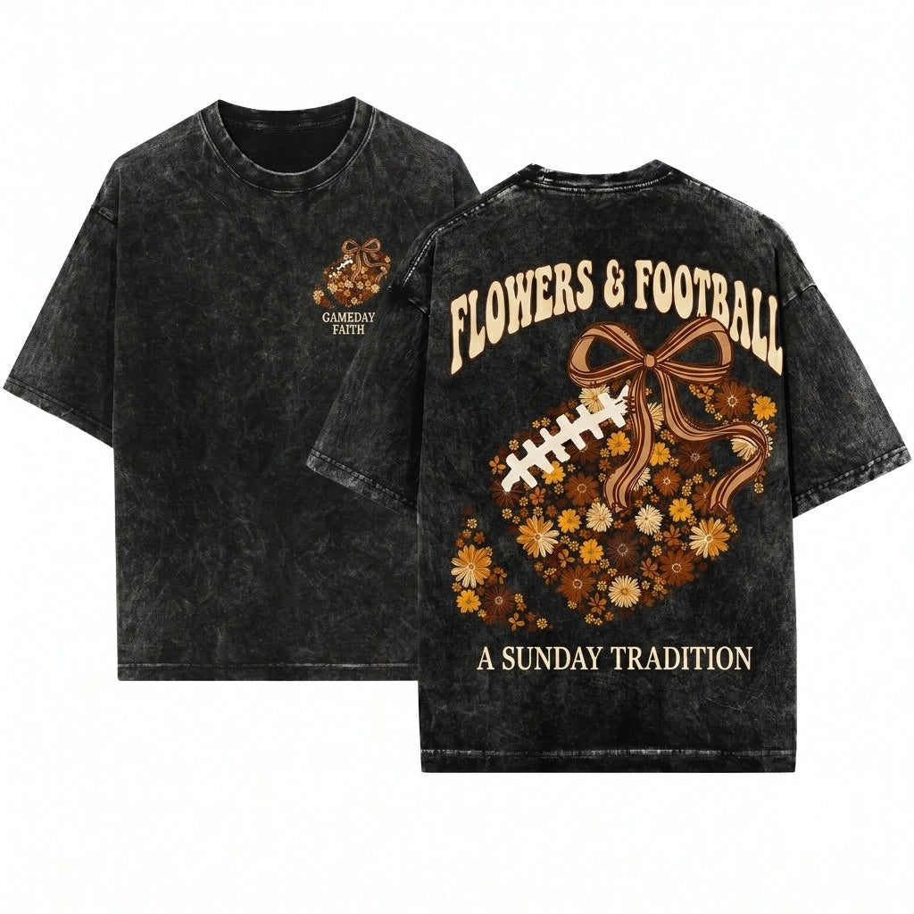 Retro Floral Coquette Fall Football Game Day Touchdown Season Unisex Wash T-Shirt
