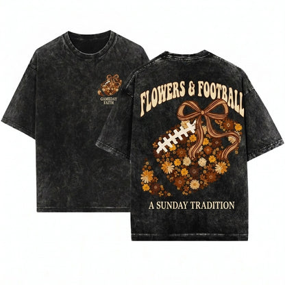 Retro Floral Coquette Fall Football Game Day Touchdown Season Unisex Wash T-Shirt