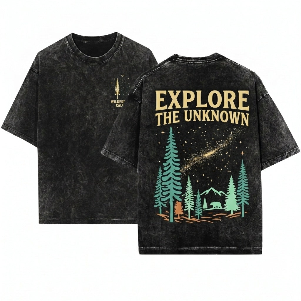 Mountain Theme Pine Tree Stars Lover Gift Unisex Wash T-Shirt