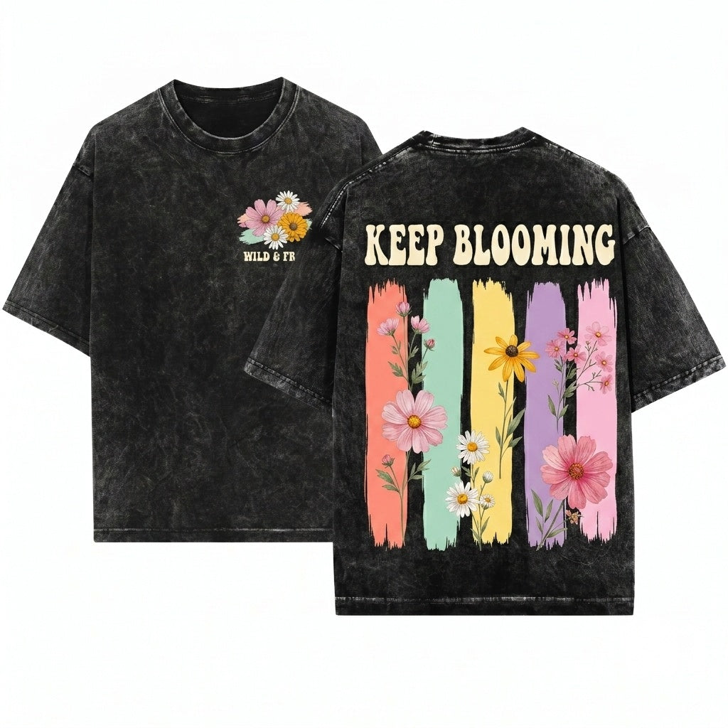 Watercolor Floral Brushstroke Graphic Botanical Garden Wildflower Soft Pastel Nature Inspired Gift Unisex Wash T-Shirt
