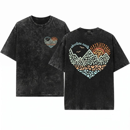 Adventure Awaits Mountain Camping Hiker Nature Vacation Unisex Wash T-Shirt