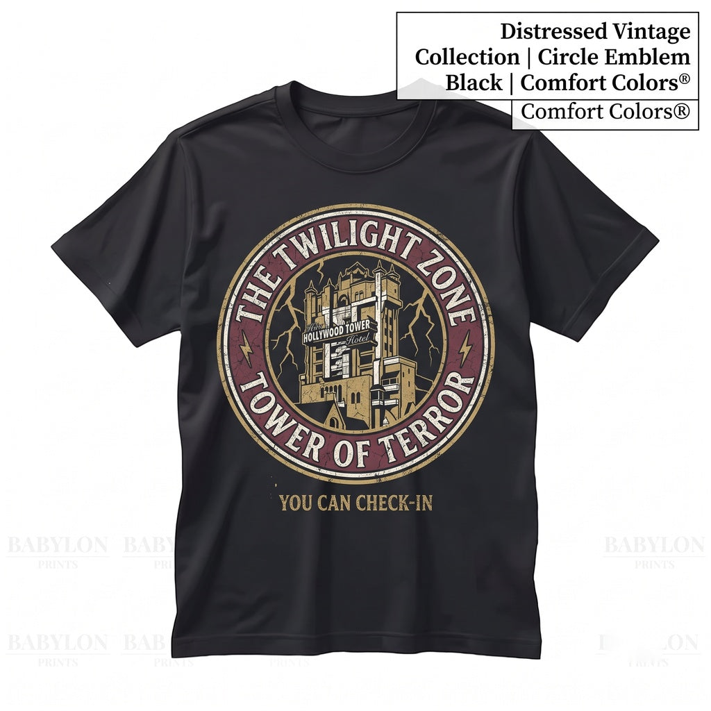 Vintage Haunted Hollywood Hotel Ride Front Back Double-Sided Graphic Disneyworld Vacation Unisex TShirt