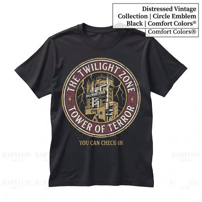 Vintage Haunted Hollywood Hotel Ride Front Back Double-Sided Graphic Disneyworld Vacation Unisex TShirt