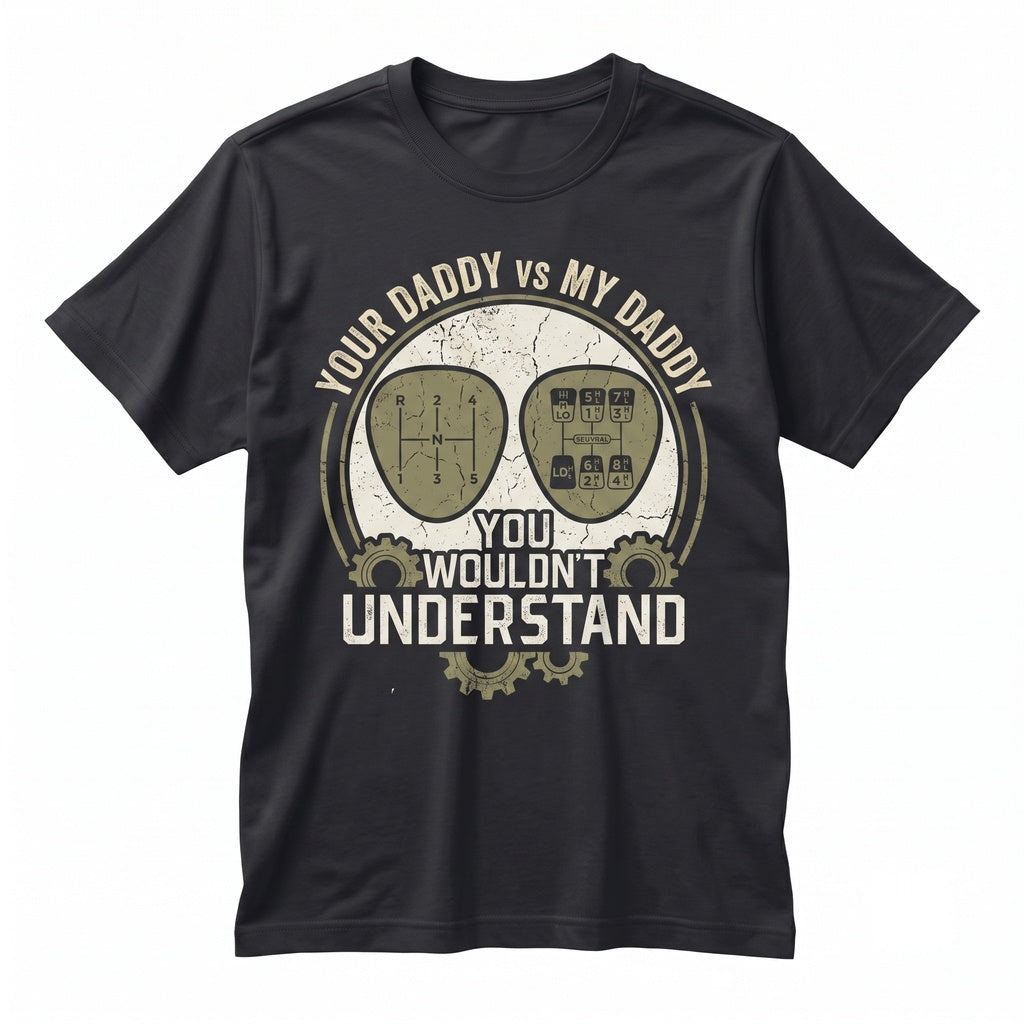 Funny Car Guy Manual Stick Shift Garage Mechanic Dad Humor Graphic Apparel Unisex TShirt