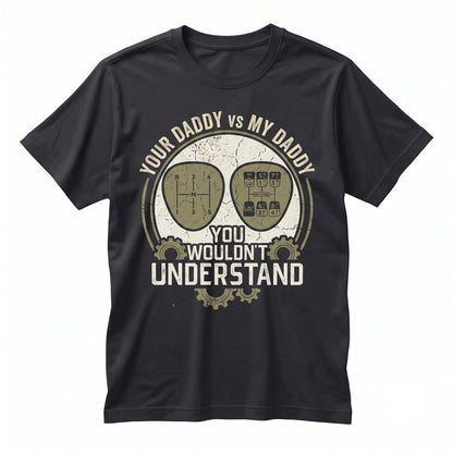 Funny Car Guy Manual Stick Shift Garage Mechanic Dad Humor Graphic Apparel Unisex TShirt