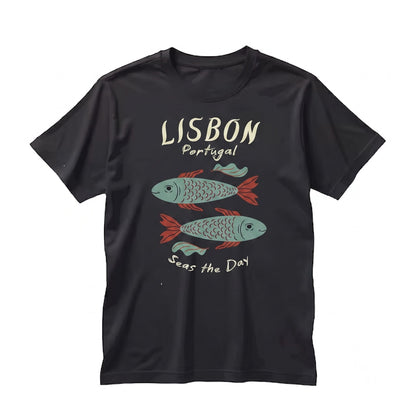 Lisbon Portugal Travel Sardine Fish Graphic Retro Souvenir Apparel Unisex TShirt