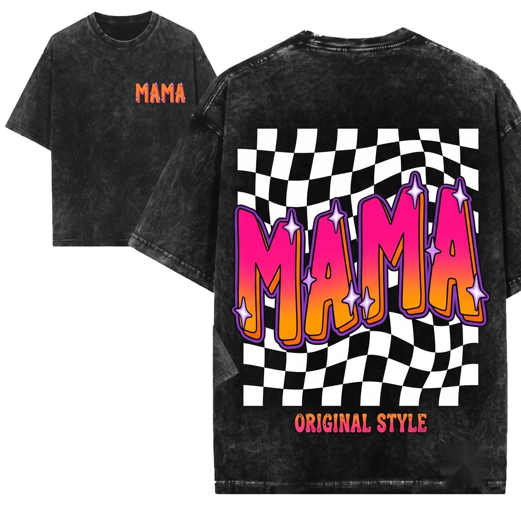 Vibrant Retro Checkered Mama Vintage Gift Unisex Wash T-Shirt