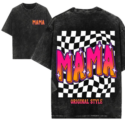 Vibrant Retro Checkered Mama Vintage Gift Unisex Wash T-Shirt
