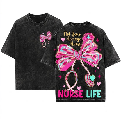 Cute Pink Brushstroke Stethoscope Heart Medical Nurse Bow Valentine Graphic Unisex Wash T-Shirt