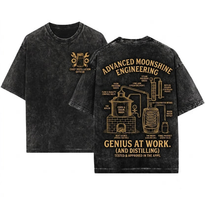 Moonshine Patent Vintage Engineer Blueprint Drawing Graphic Unisex Wash T-Shirt