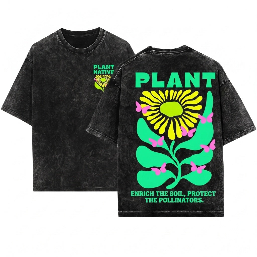 Plant Native Abstract Floral Sustainable Gardening Graphic Unisex Wash T-Shirt