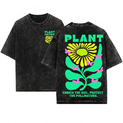 Plant Native Abstract Floral Sustainable Gardening Graphic Unisex Wash T-Shirt