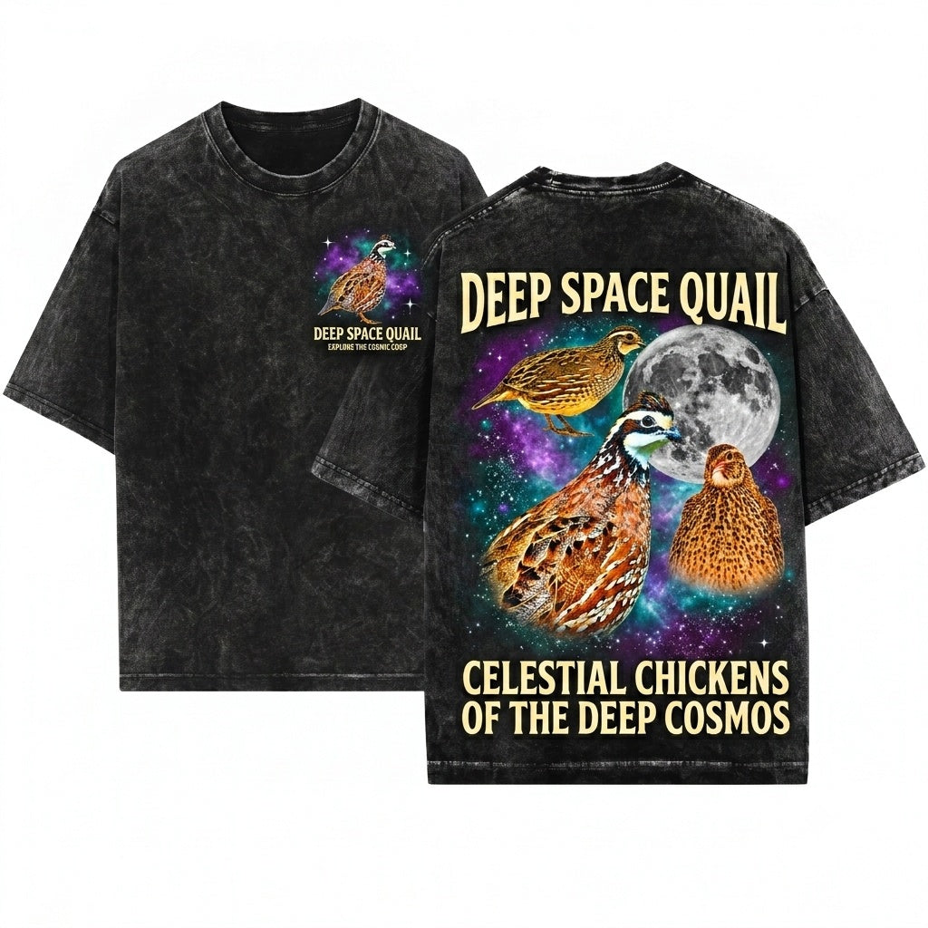Three Bobwhite Quail Moon Galaxy Game Bird Retro Graphic Vintage Nature Lover Pet Owner Gift Unisex Wash T-Shirt