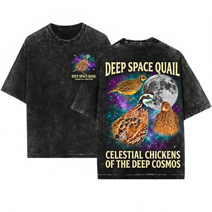 Three Bobwhite Quail Moon Galaxy Game Bird Retro Graphic Vintage Nature Lover Pet Owner Gift Unisex Wash T-Shirt