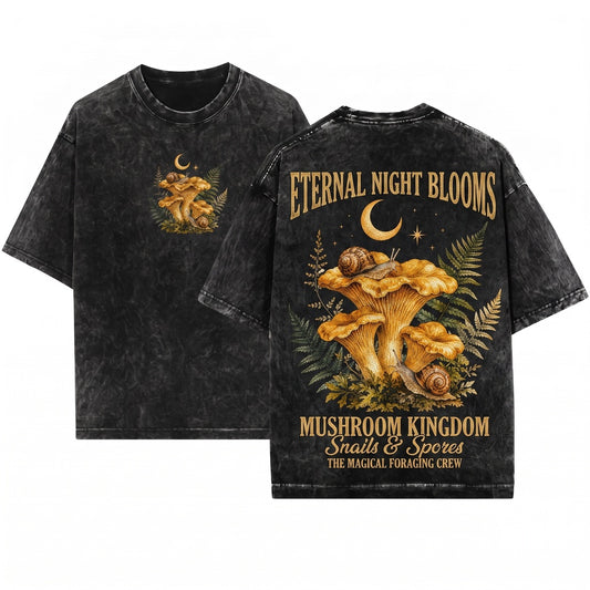 Vintage Whimsical Snail Mushroom Moon Graphic Woodland Nature Cottagecore Forest Lover Gift Unisex Wash T-Shirt