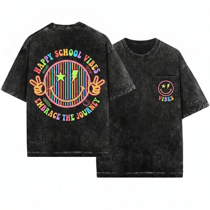Funny Neon Happy Smile Face Colorful Lightning Bolt Back To School Teacher Grade Kids Unisex Wash T-Shirt
