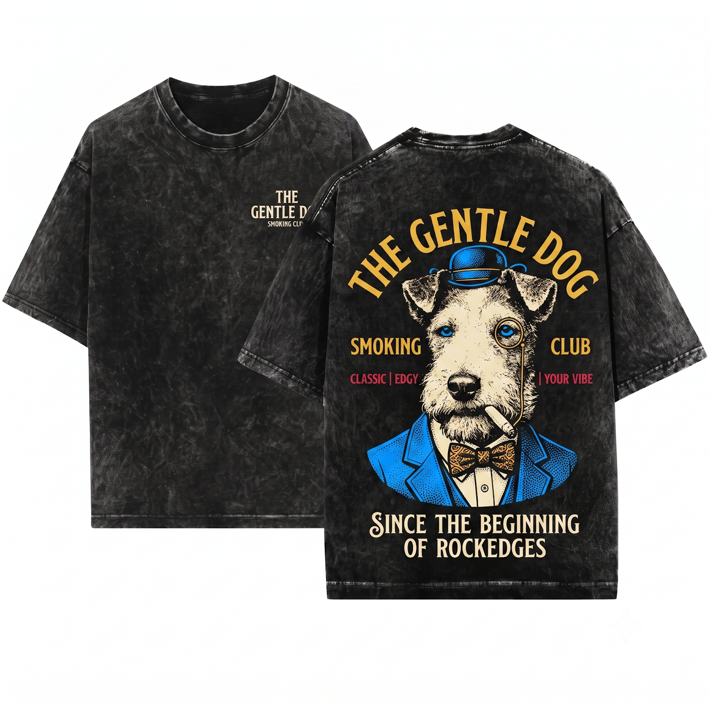 Vintage Grunge Smoking Wire Fox Terrier Tee Funny Y2K Edgy Dog Meme Graphic Cool Pet Owner Gift Unisex Heavyweight Garment-Dyed T-Shirt